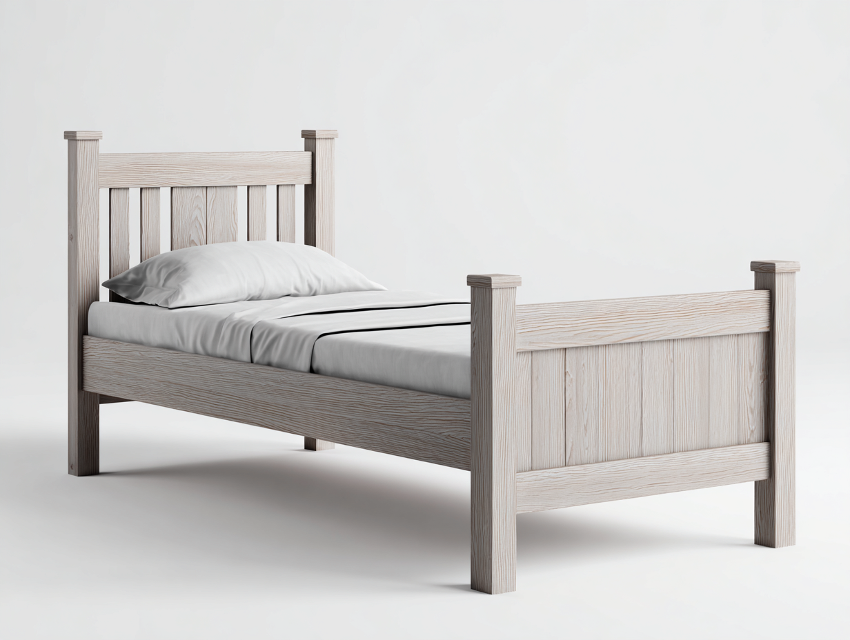 Lit simple bois massif 200x90x90 cm - blanc et bois naturel - couchage chambre style classique-Loftgethub