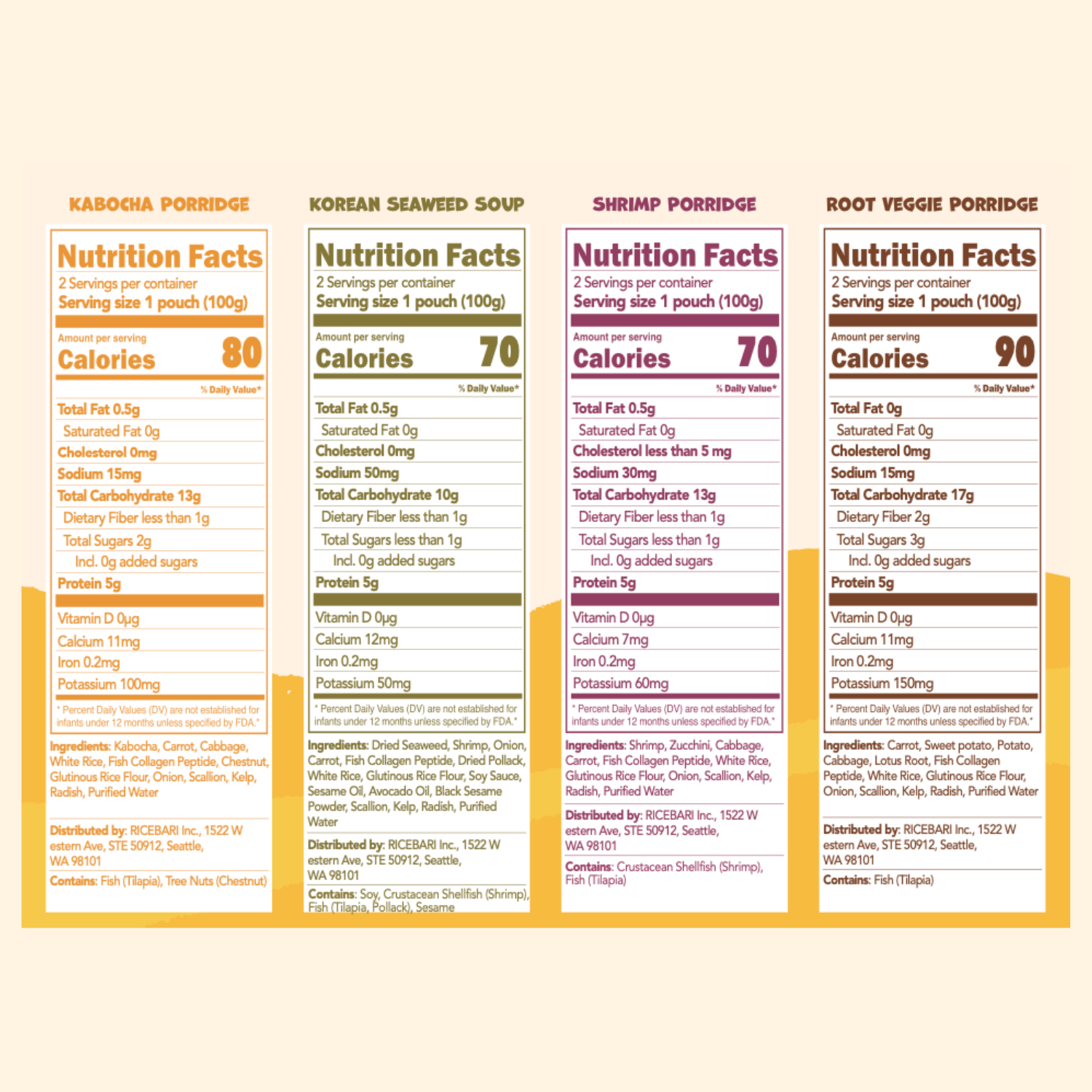 Baby Porridge Pouch Variety Pack (8 ct, 4 flavors)