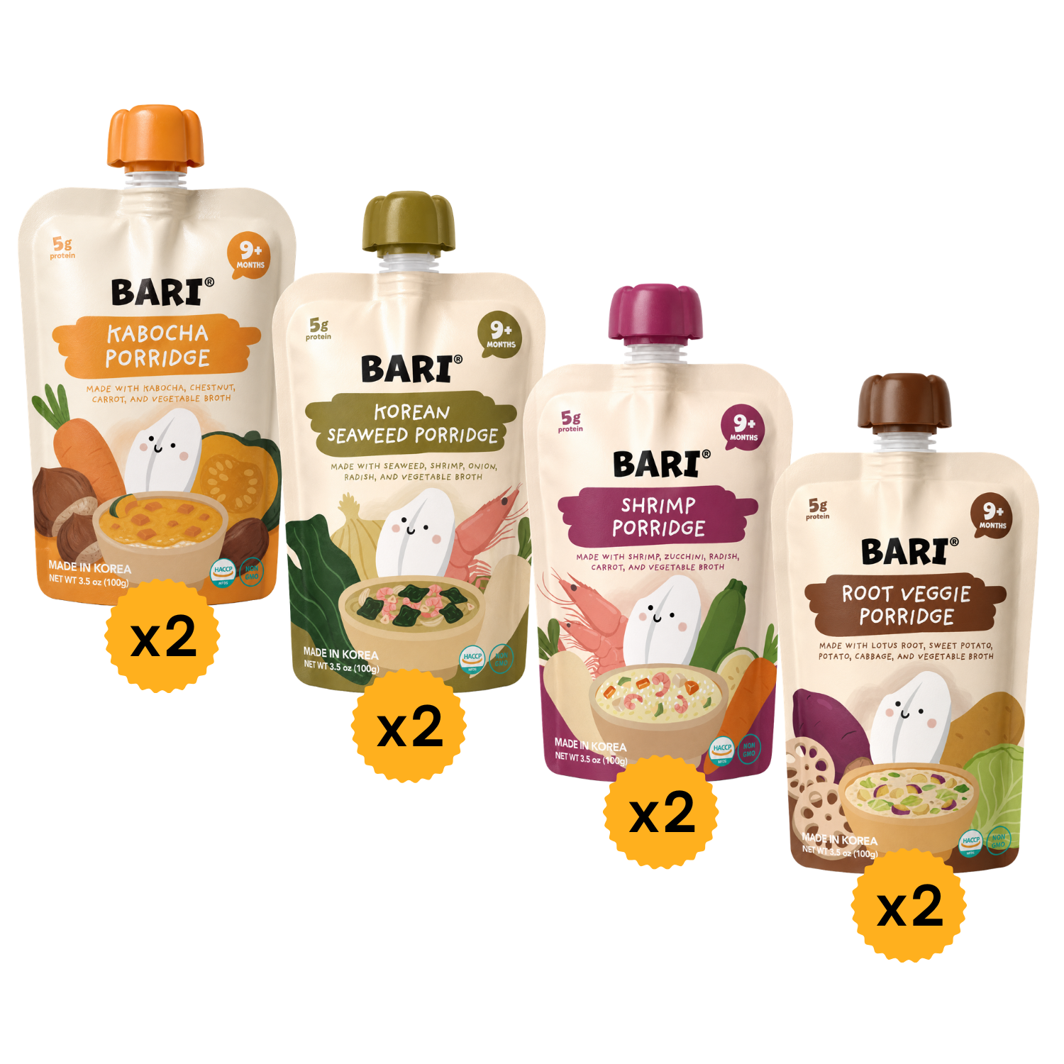 Baby Porridge Pouch Variety Pack (8 ct, 4 flavors)