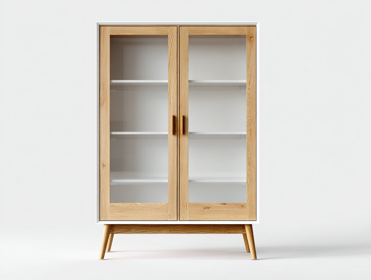 Vetrina in legno con ante in vetro per sala da pranzo 90x40x140 cm - bianco - rovere - stile scandinavo-Craftgobay