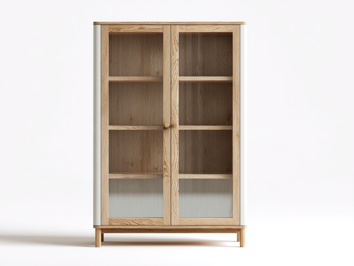 Vetrina in legno con ante in vetro per sala da pranzo 95x42x165 cm - bianco - rovere - stile scandinavo-Craftgobay