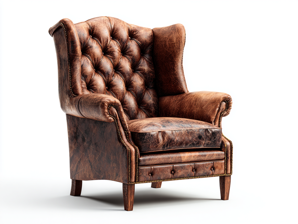 Poltrona a orecchioni in pelle 86x84x110 cm - marrone - stile classico per soggiorno-Craftgobay