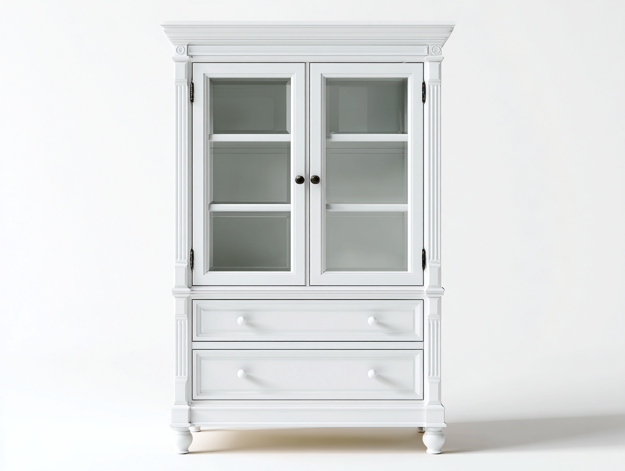 Vetrina classica in legno con ante in vetro per sala da pranzo 95x45x180 cm - bianco - stile tradizionale-Craftgobay
