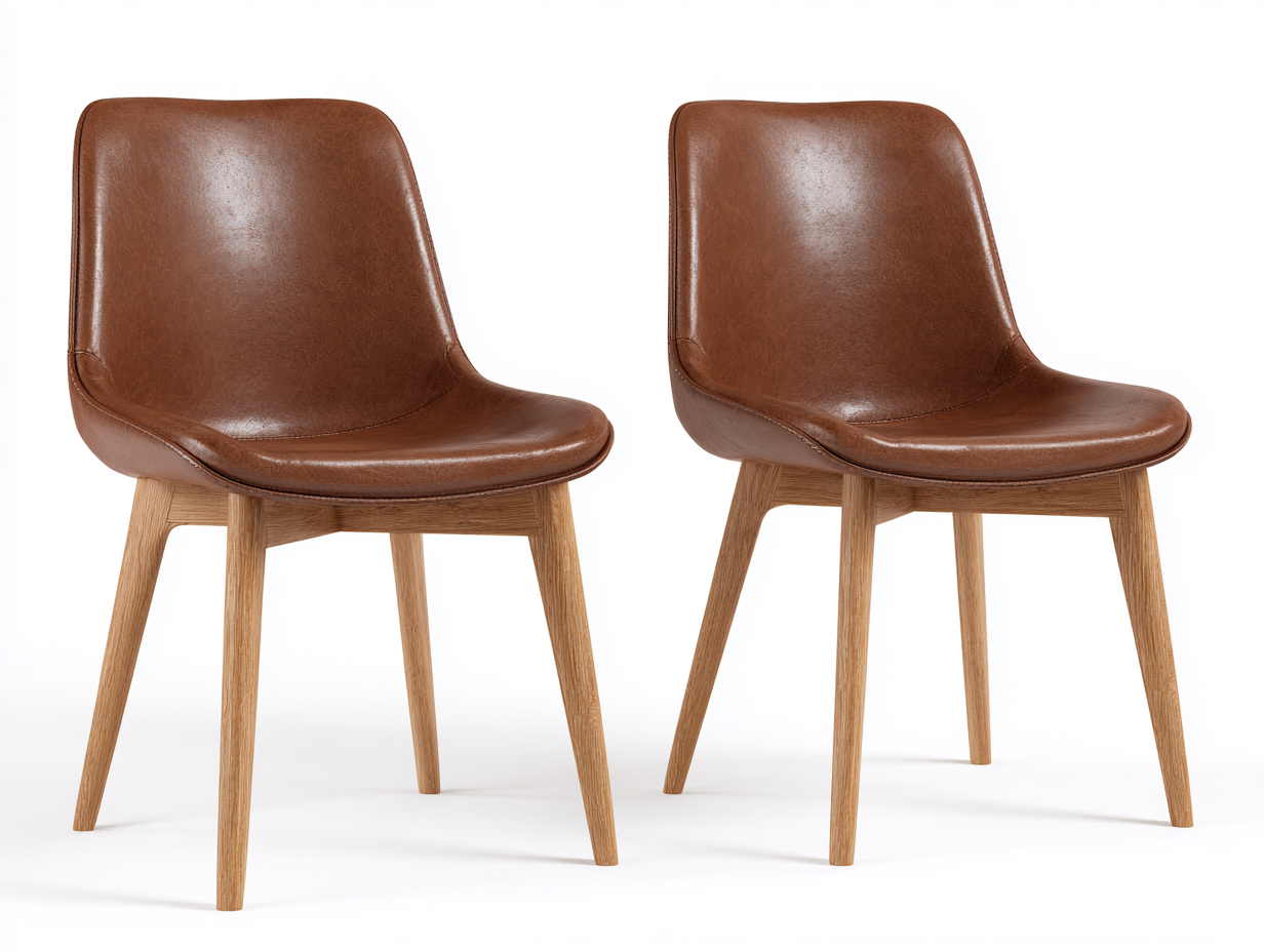 Sedia da pranzo in pelle sintetica con gambe in legno per sala da pranzo 52x50x80 cm - marrone - design moderno-Craftgobay