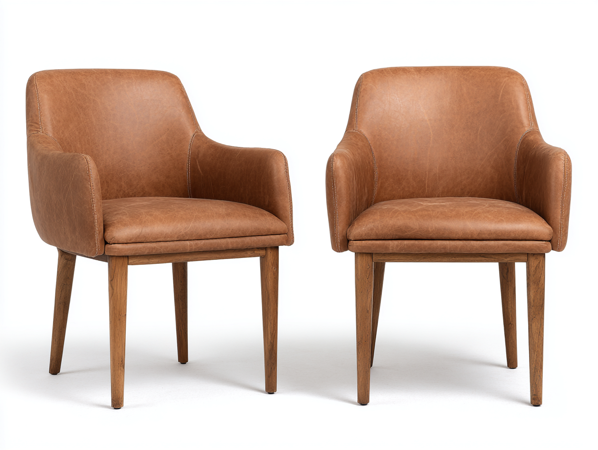 Sedia da pranzo in pelle sintetica con braccioli e gambe in legno per sala da pranzo 56x54x81 cm - marrone - design moderno-Craftgobay