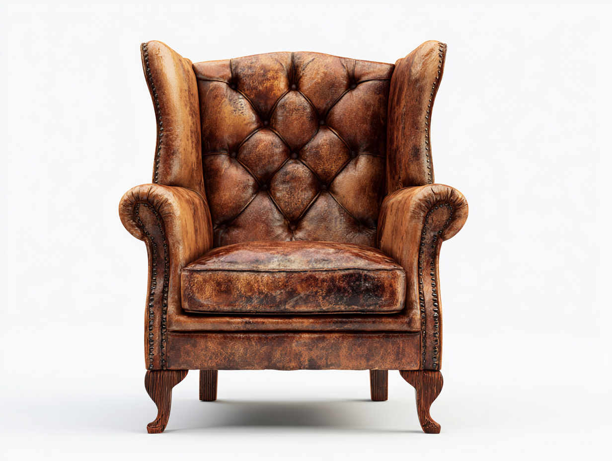 Poltrona a orecchioni in pelle 82x78x108 cm - marrone - stile classico per soggiorno-Craftgobay