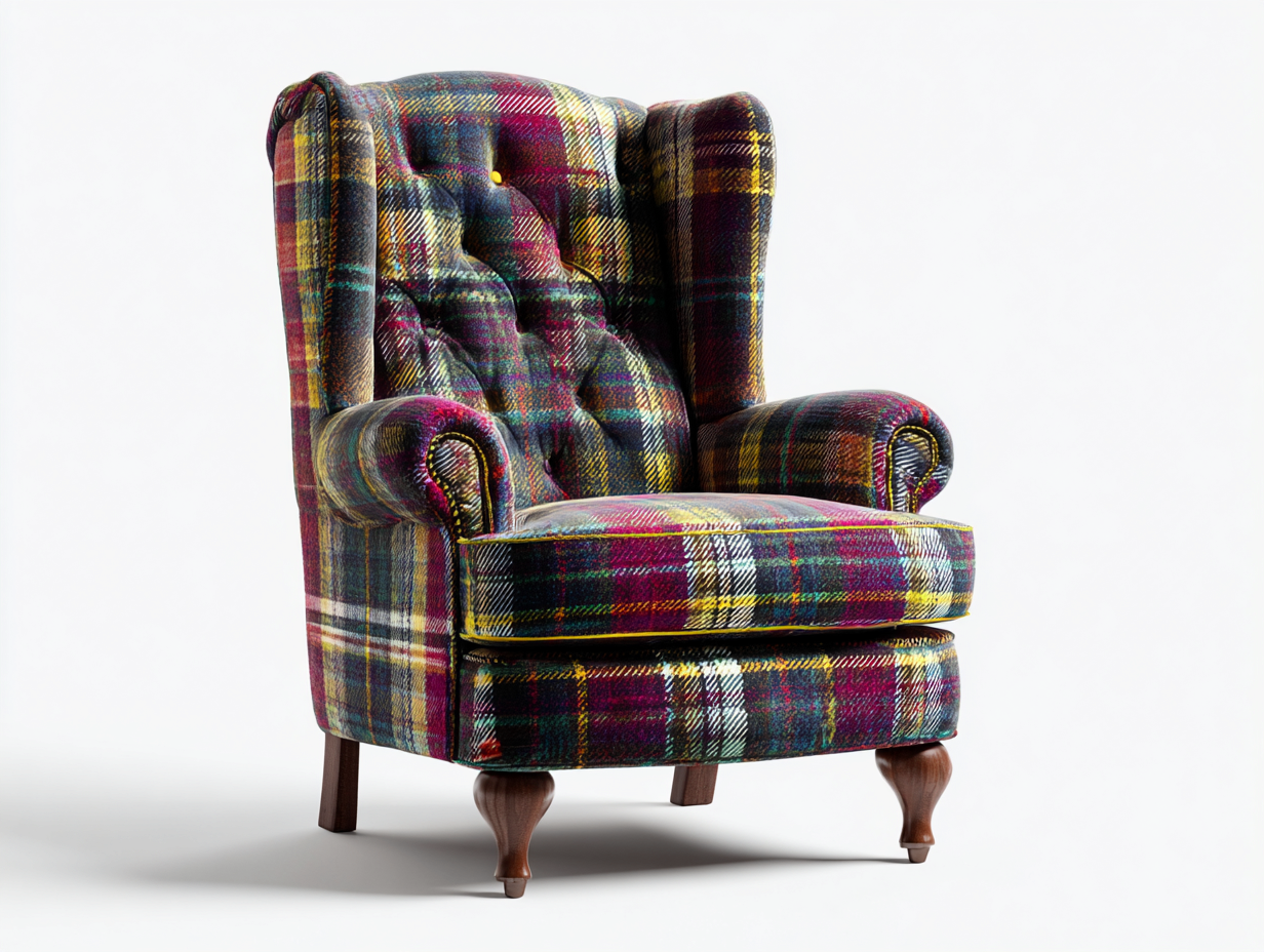 Poltrona a orecchioni in tessuto tartan 83x80x108 cm - multicolore - stile classico per soggiorno-Craftgobay