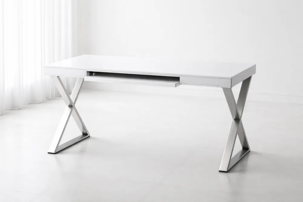 Bureau Rectangulaire en MDF et Acier Inoxydable Blanc 150x60x75 cm