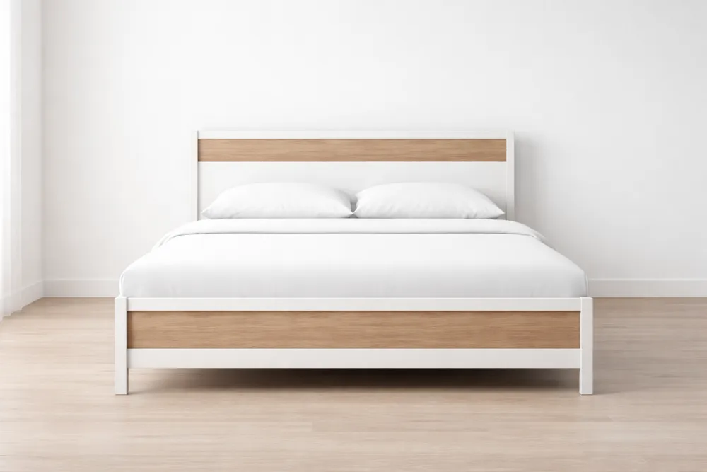 Lit double en bois et métal blanc chêne 200x160×100 cm