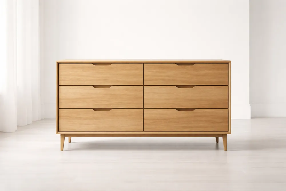 Commode en bois de chêne clair à 6 tiroirs