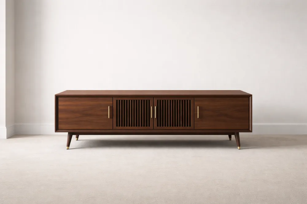 Meuble TV en bois avec poignées métalliques 180x45x50 cm Marron