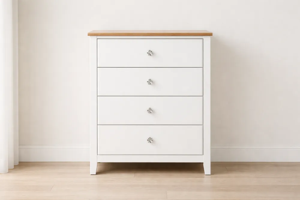 Commode Blanc/Chêne avec 4 Tiroirs