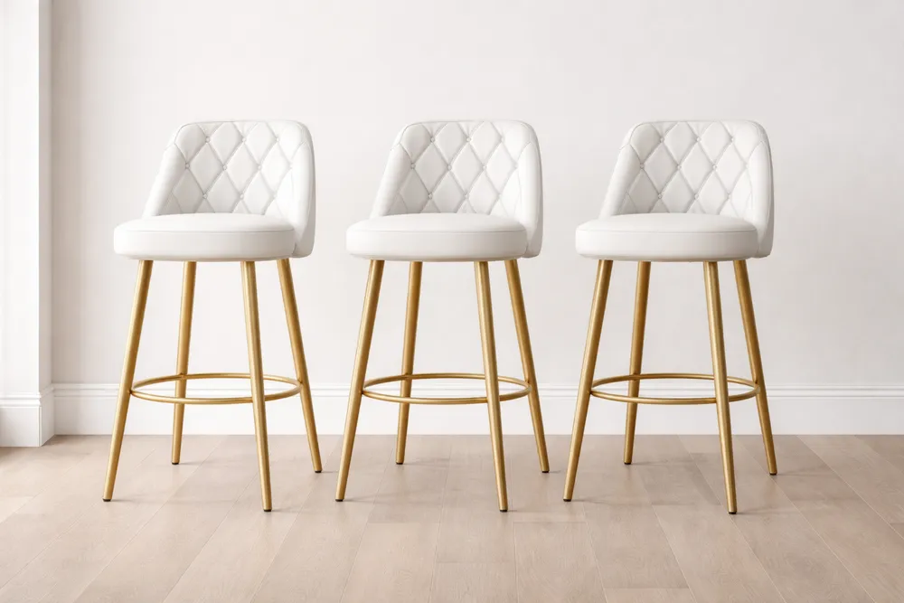 Lot de 3 tabourets de bar en similicuir avec pieds en métal doré