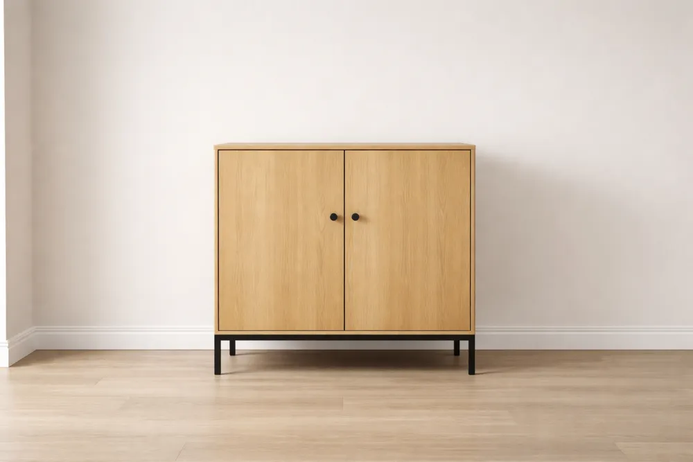 Buffet en placage chêne clair et métal