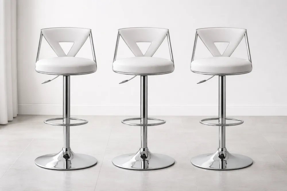 Lot de 3 Tabourets de Bar Rotatifs en Cuir Synthétique Blanc avec Structure en Acier
