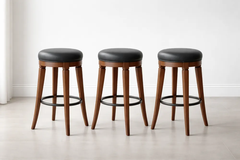 Tabourets de Bar en Bois et Similicuir Noir Lot de 3
