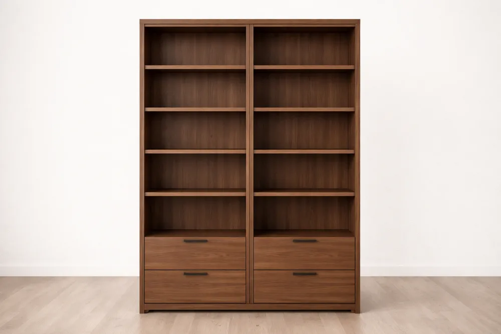 Bibliothèque en bois d'ingénierie avec étagères et tiroirs 180x90x40 cm