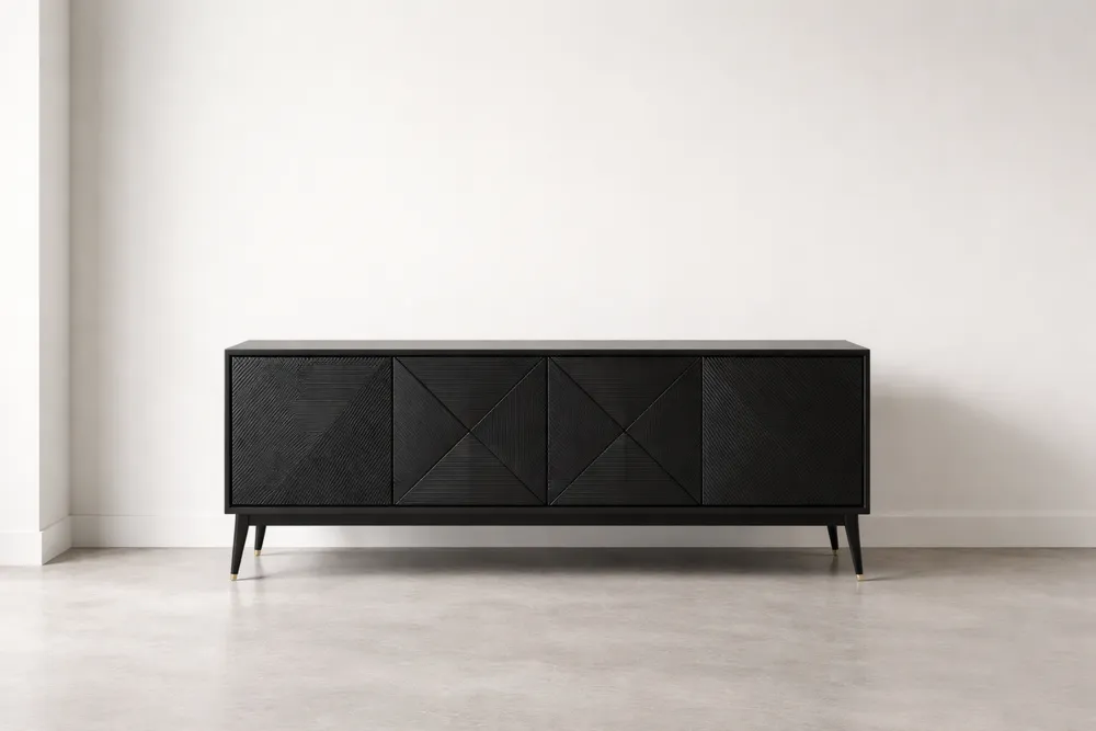 Buffet en bois noir avec pieds en métal