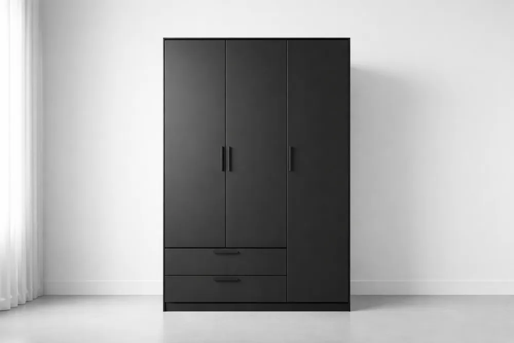 Armoire en Bois avec Trois Portes et Tiroirs Noire