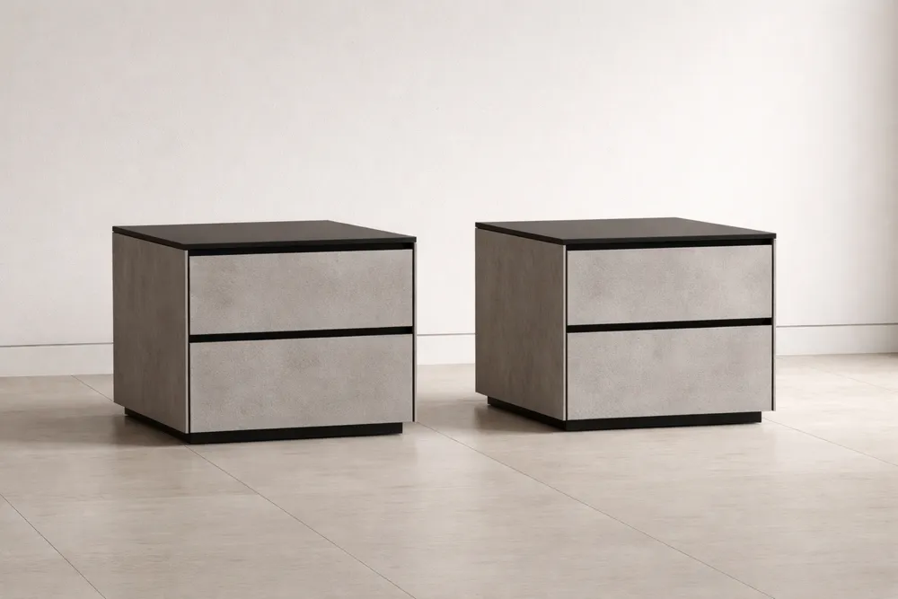Paire de tables de chevet en MDF gris béton et noir 40x40x40 cm