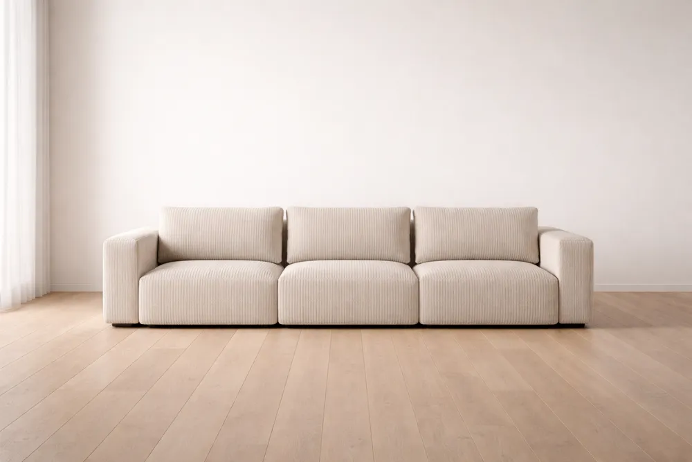 Canapé Modulable 3 Places Tissu Côtelé Crème