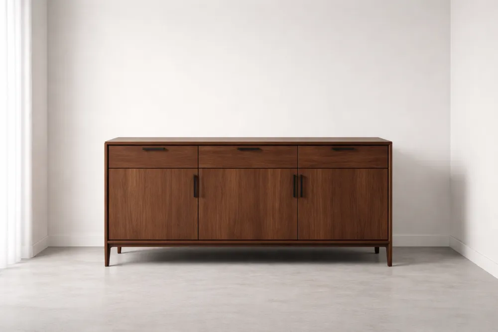 Buffet en bois massif 3 tiroirs et 3 portes couleur bois