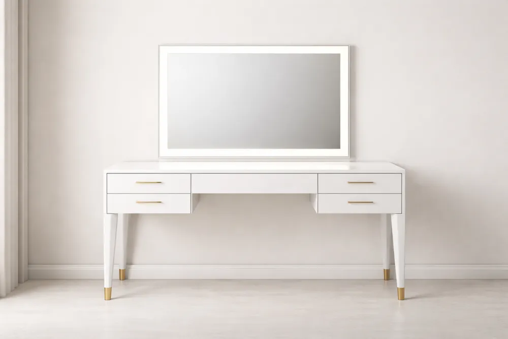 Coiffeuse en Bois MDF avec Miroir et Tiroirs Blancs