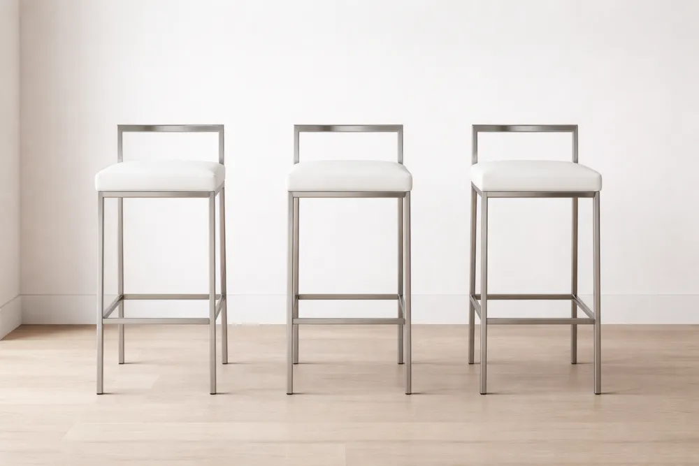 Ensemble de 3 tabourets en acier inoxydable et cuir synthétique blanc