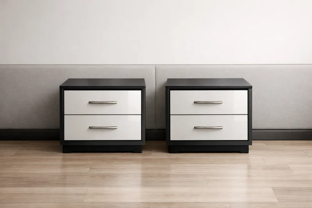 Lot de 2 tables de chevet en bois avec tiroirs Noir/Blanc