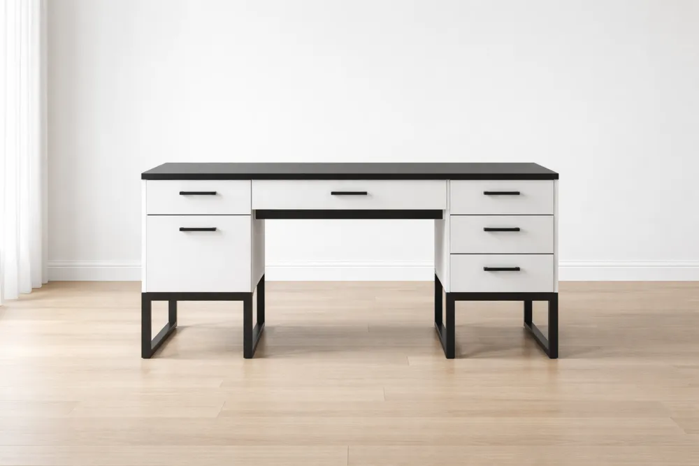 Bureau en MDF et métal avec tiroirs Noir et Blanc