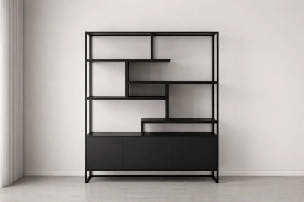 Étagère en métal noir avec rangement intégré