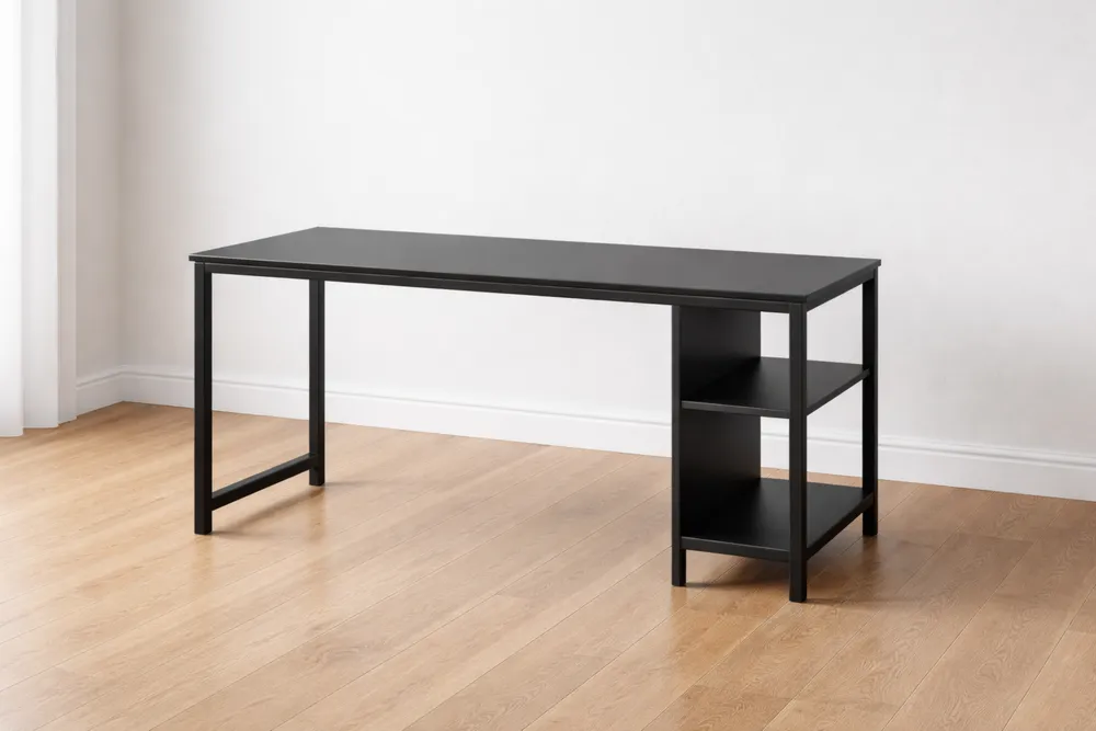 Bureau en MDF et Acier avec Étagères Noires