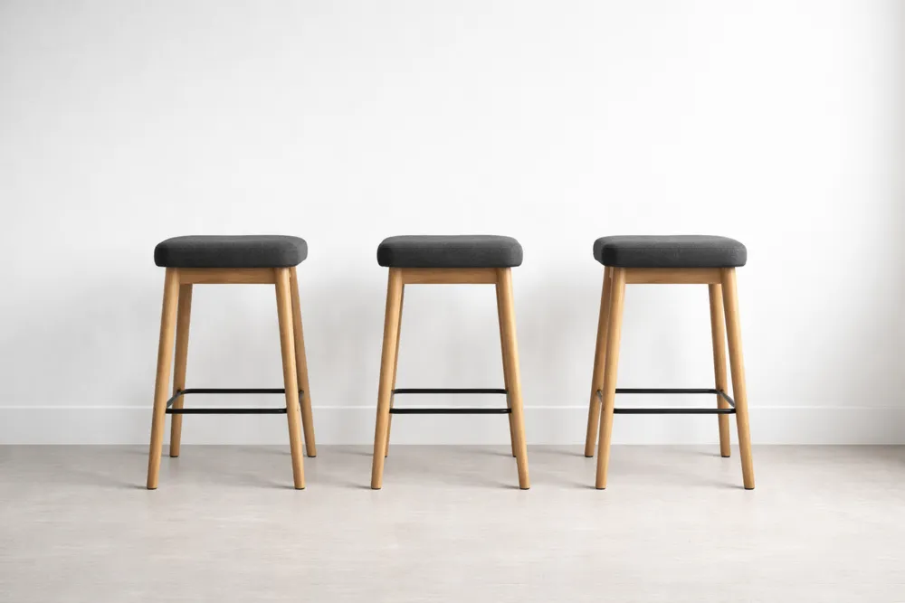 Tabourets de Bar en Bois avec Assise en Tissu Gris