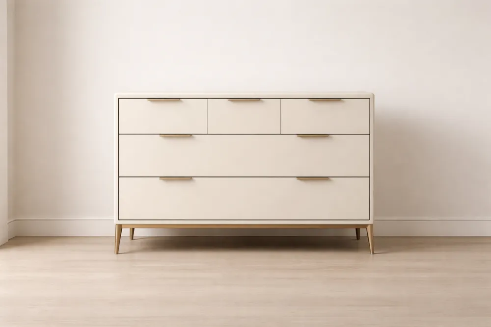 Commode en bois MDF 5 tiroirs crème