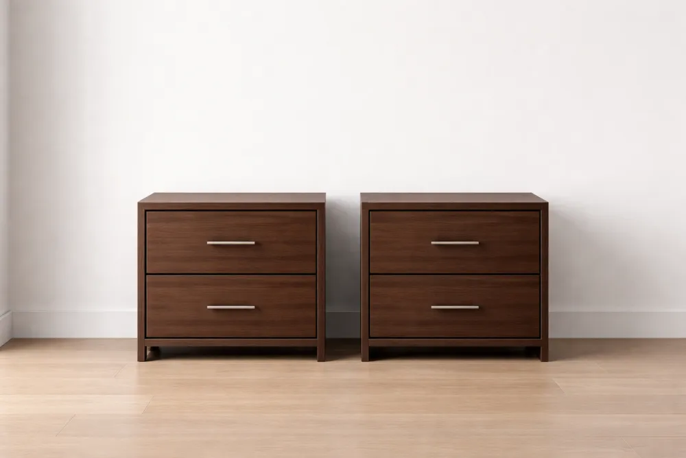 Paire de Tables de Chevet à 2 Tiroirs en Bois Marron