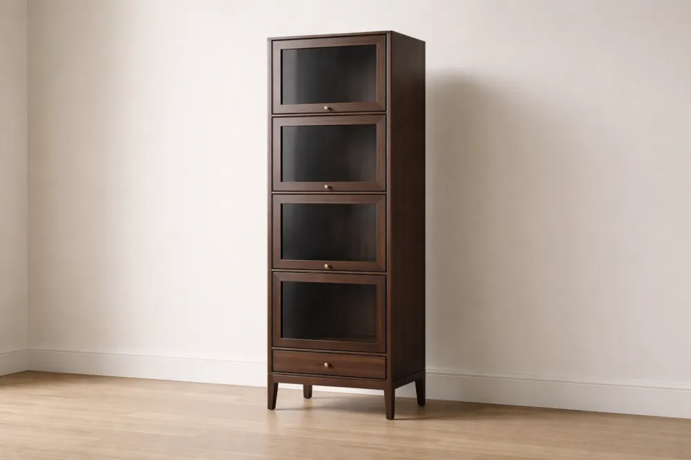 Bibliothèque en bois avec portes vitrées en verre trempé