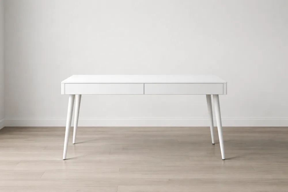 Bureau rectangulaire en bois et métal avec tiroirs Blanc 120x60x75 cm