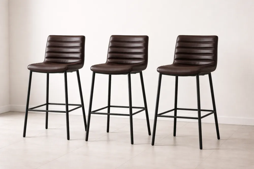 Lot de 3 Tabourets de Bar en Cuir Synthétique Marron