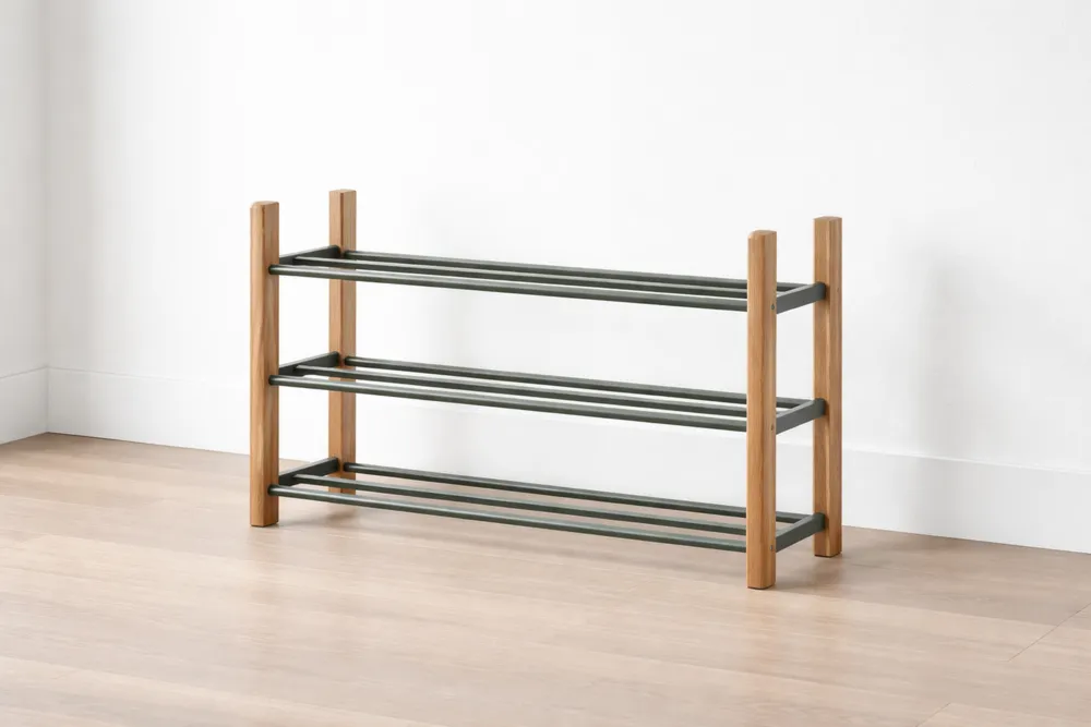 Étagère à chaussures en métal et bois 3 niveaux