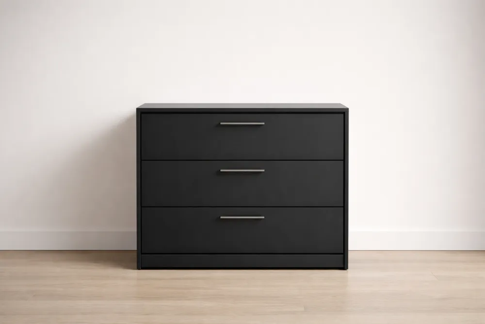 Commode en Bois Noir à Trois Tiroirs 80x40x75 cm