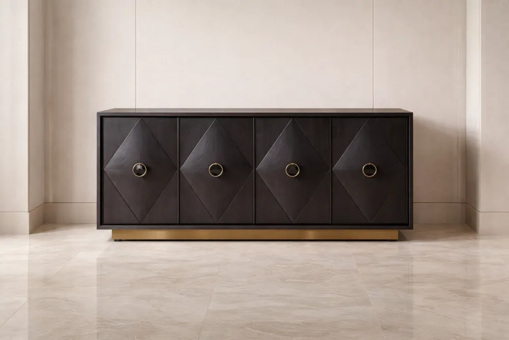 Buffet en Bois et Métal Noir 160x45x80 cm