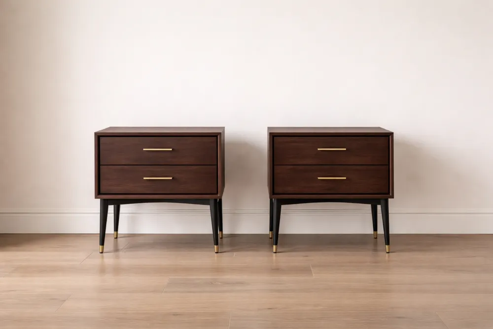 Lot de 2 Tables de Chevet en Bois avec Tiroirs en Métal