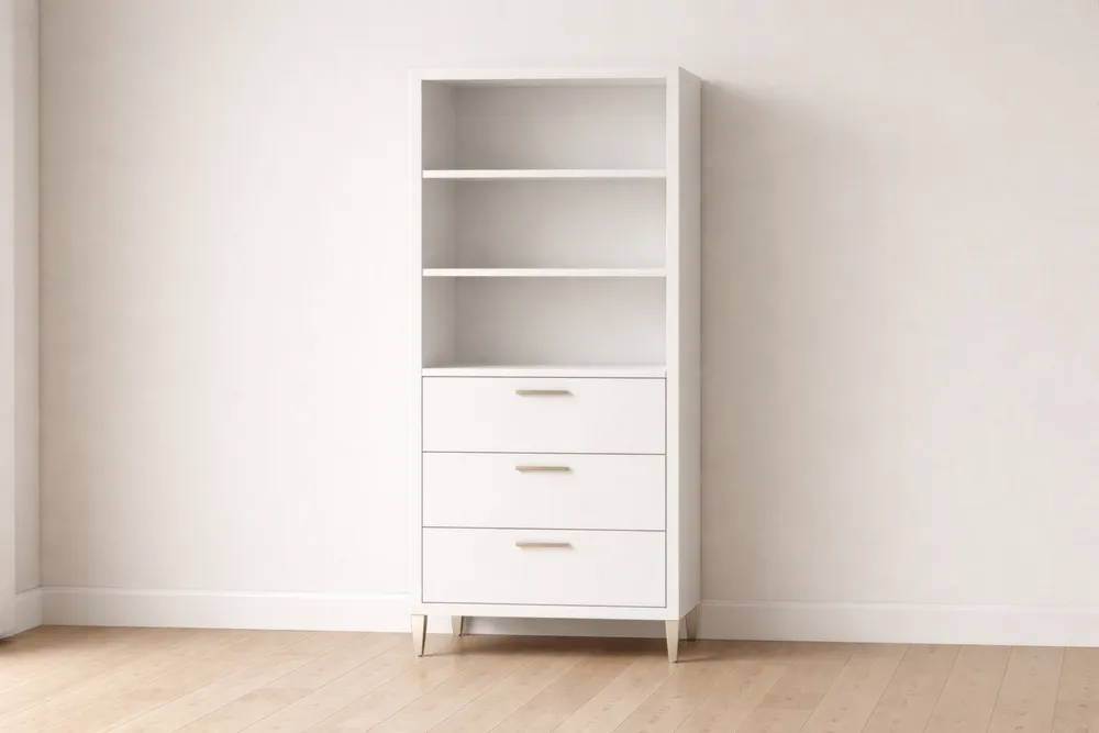 Bibliothèque en bois MDF avec 3 tiroirs Blanc