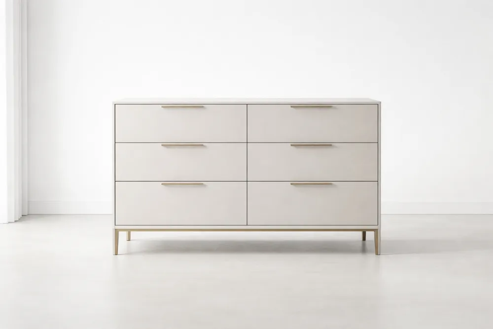 Commode à 6 Tiroirs en Bois et Métal Blanc
