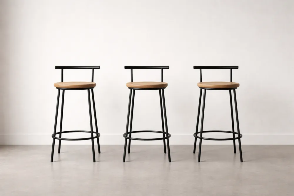 Ensemble de 3 Tabourets de Bar Métal Bois Marron/Noir