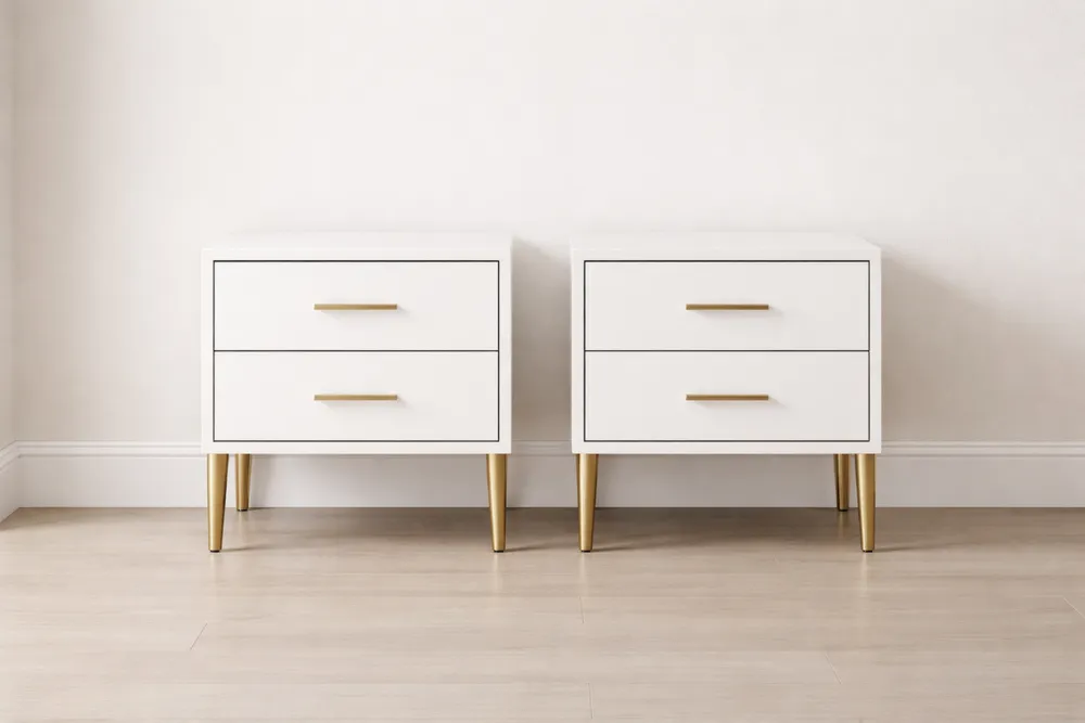 Lot de 2 tables de chevet en bois avec tiroirs et pieds en métal