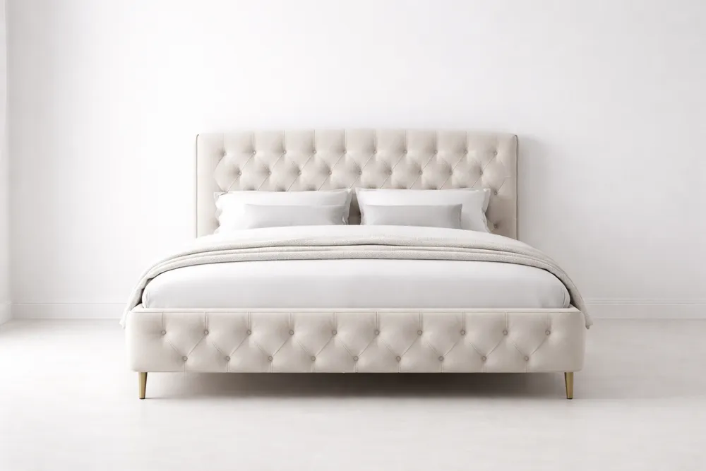 Lit rembourré en tissu beige