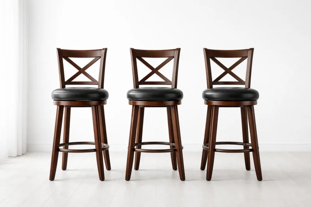 Lot de 3 tabourets de bar en bois et cuir PU noir