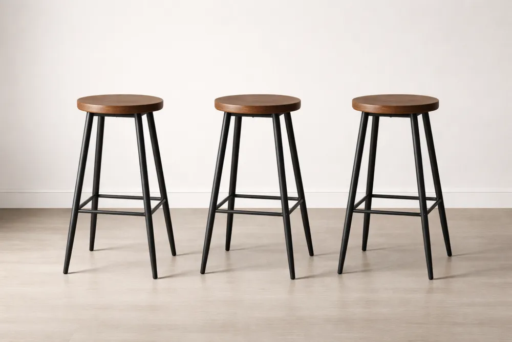 Tabourets de Bar en Bois et Métal Ensemble de 3