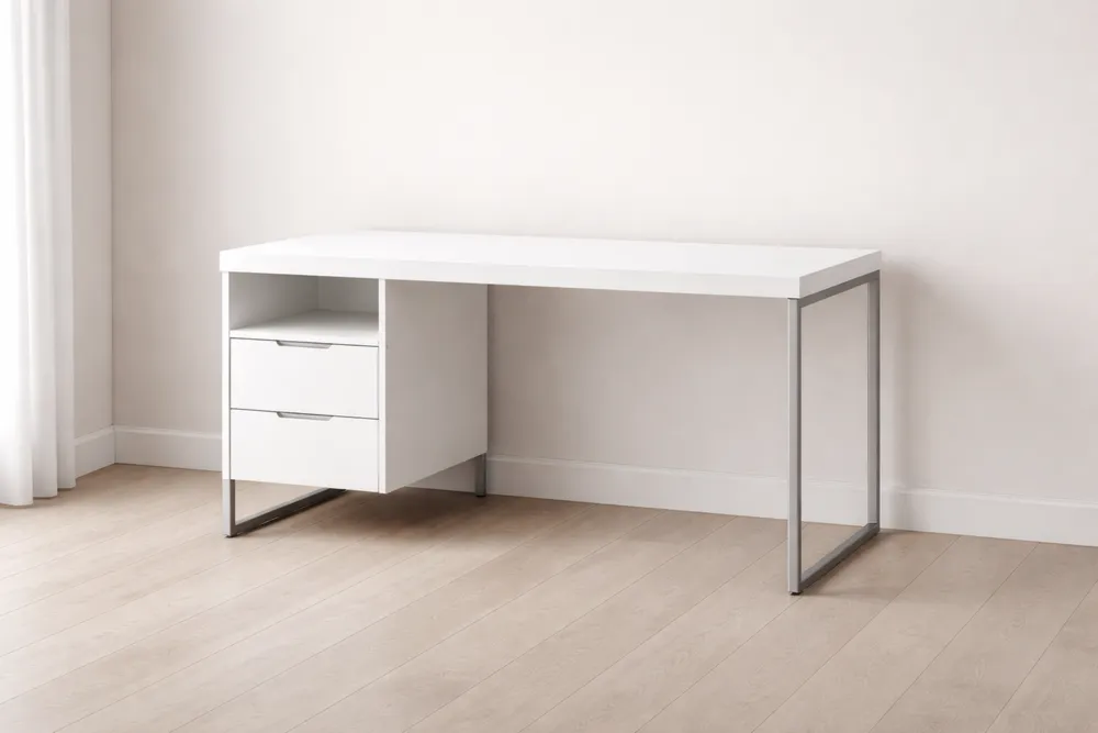 Bureau en Bois et Métal avec 2 Tiroirs Blanc